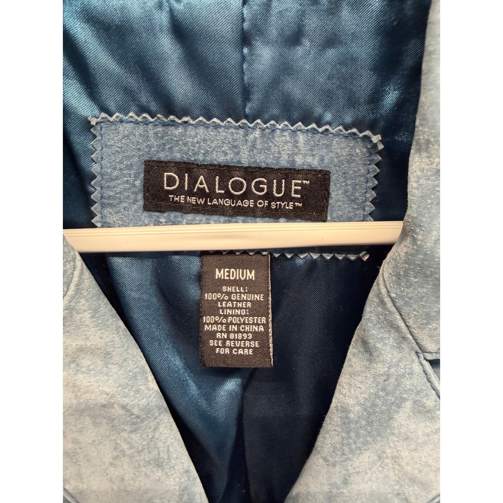 Vtg Dialogue Genuine Leather Jacket Women Medium Blue Suede Blazer Style - Picture 4 of 8